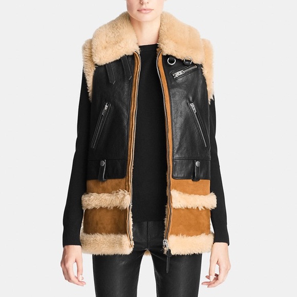 ‼️Sold‼️ Coach shearling & leather Moto Vest - Picture 3 of 8